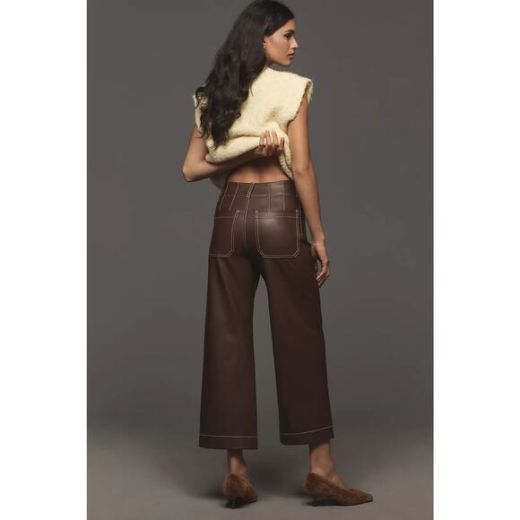 NWT Anthropologie The Colette Cropped Wide-Leg Pants by Maeve Faux-Leather SZ 31 - Picture 4 of 5